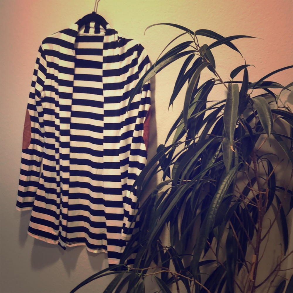 Stripped cardigan with elbow patches